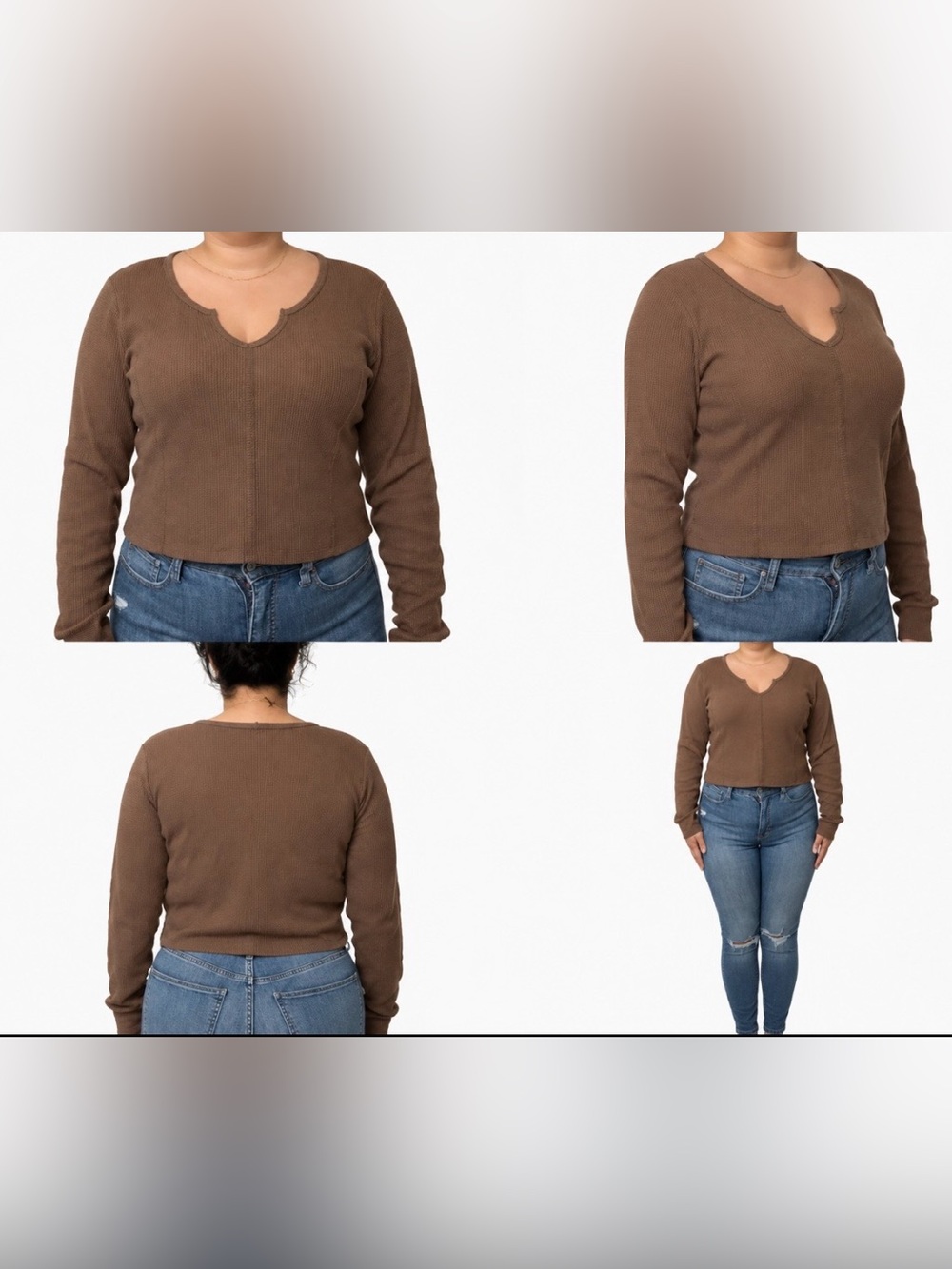Hollister Ribbed Long Sleeve Scoop-Neck Top in Brown